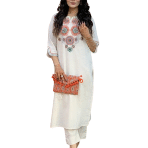 Women's Cotton Ethnic Set with Kurta, Palazzo & Dupatta(L)